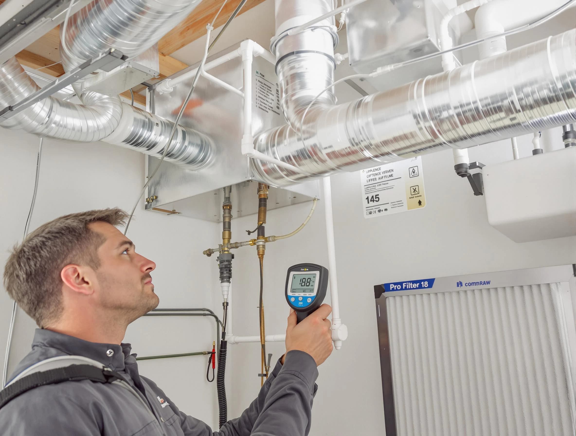 Jurupa Valley Air Duct Cleaning expert conducting detailed filter system inspection using diagnostic tools in Jurupa Valley