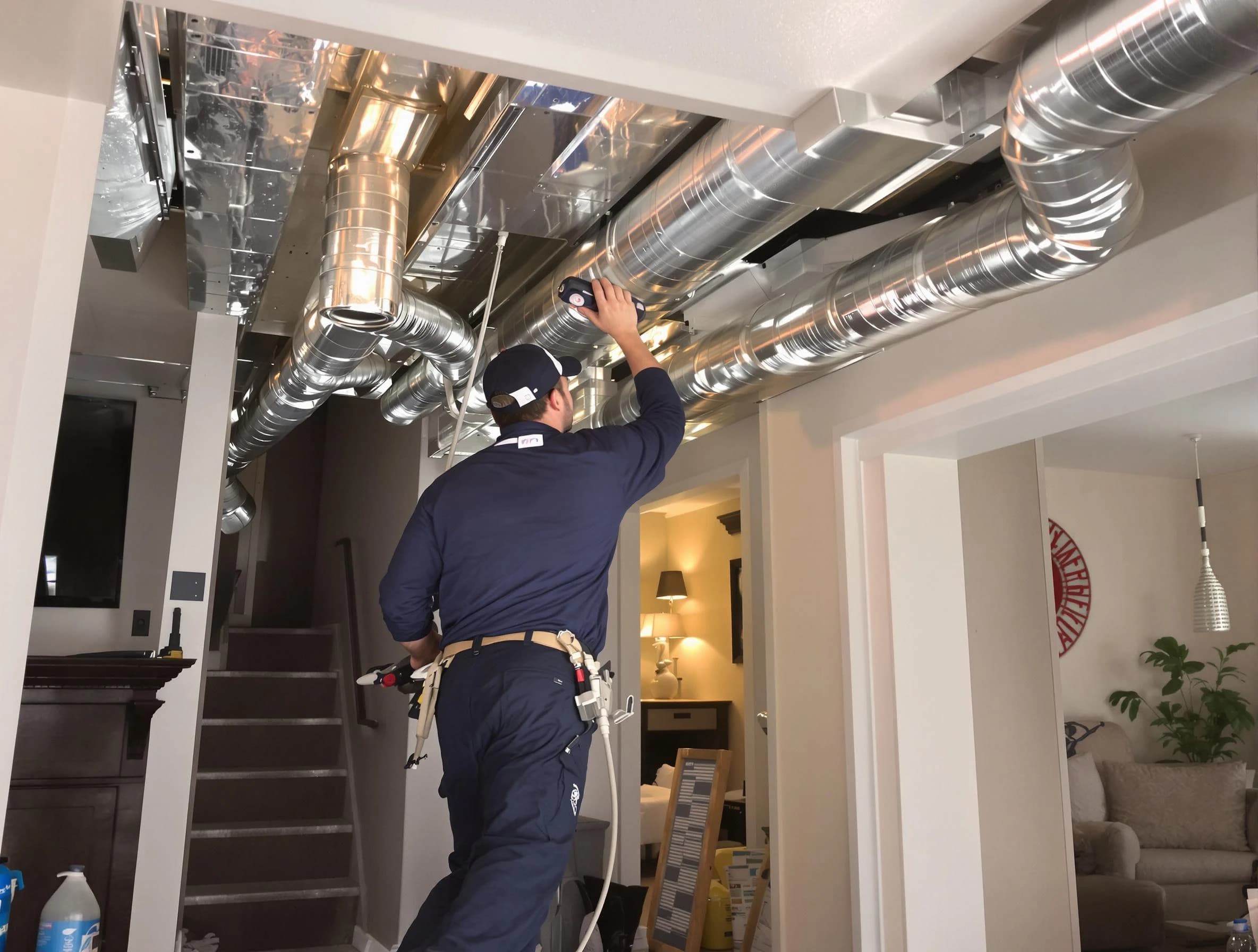 Jurupa Valley Air Duct Cleaning expert performing specialized duct cleaning in a mobile home in Jurupa Valley