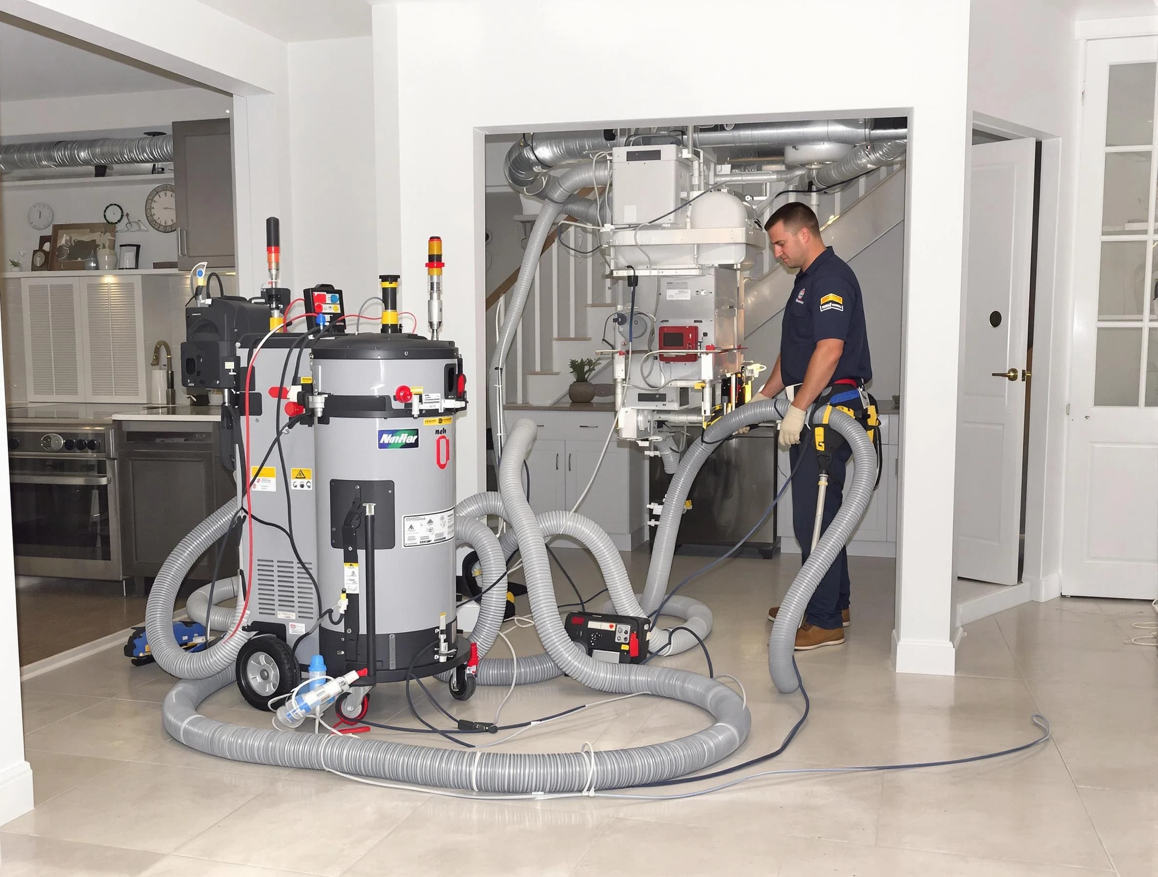 Jurupa Valley Air Duct Cleaning technician operating negative pressure cleaning equipment for thorough duct maintenance in Jurupa Valley
