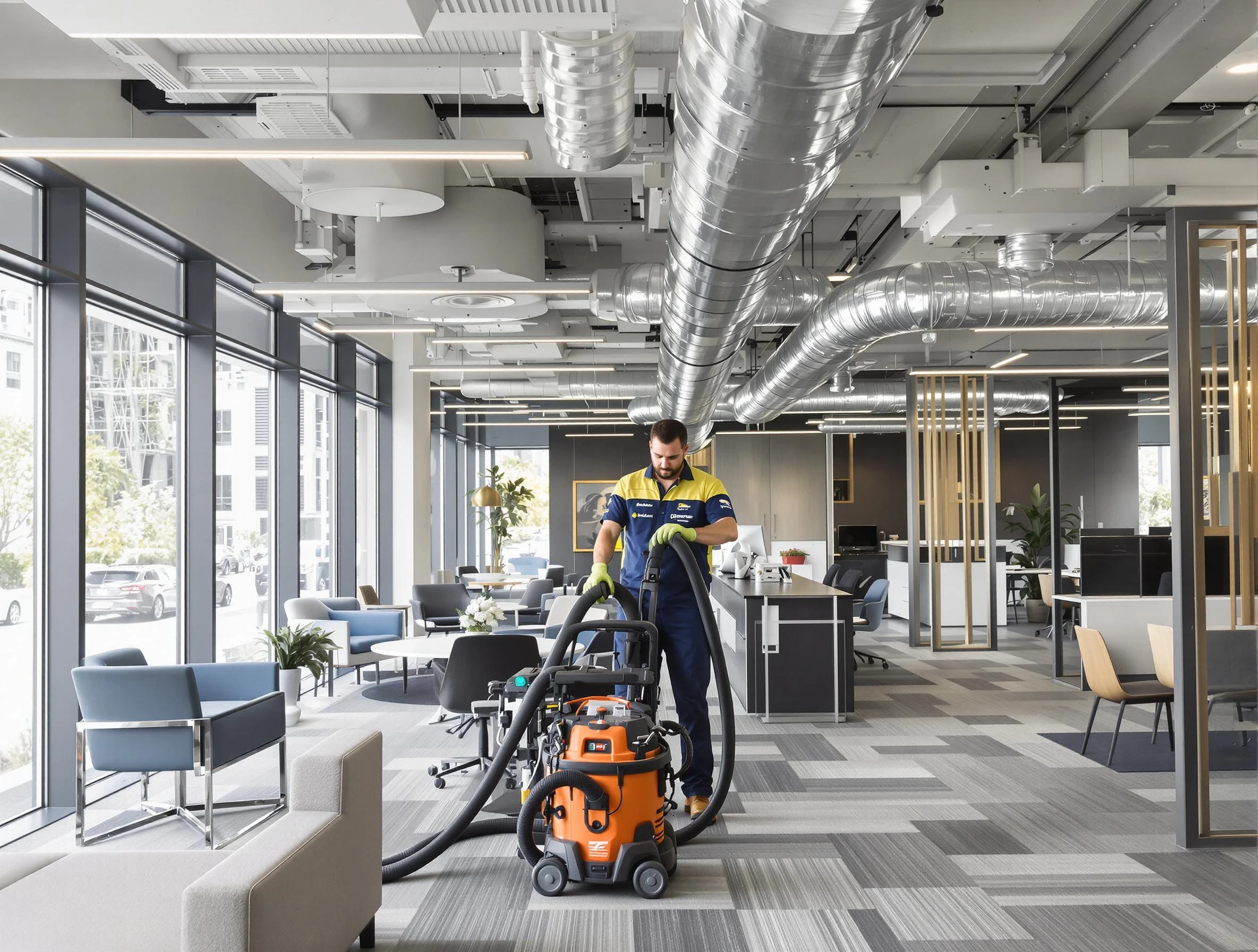 Jurupa Valley Air Duct Cleaning team performing thorough commercial duct cleaning at a Jurupa Valley business center